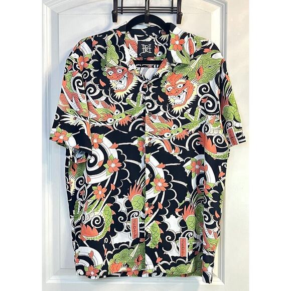 Y2K Ed Hardy M Japan Dragon Button Down Shirt Tattoo Artsy Biker EHBAO1200-16 - Picture 1 of 11